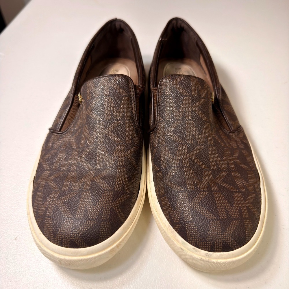 Michael Kors Keaton Slip On Sneakers Brown Monogram Logo Loafers Size 9M - Picture 3 of 10